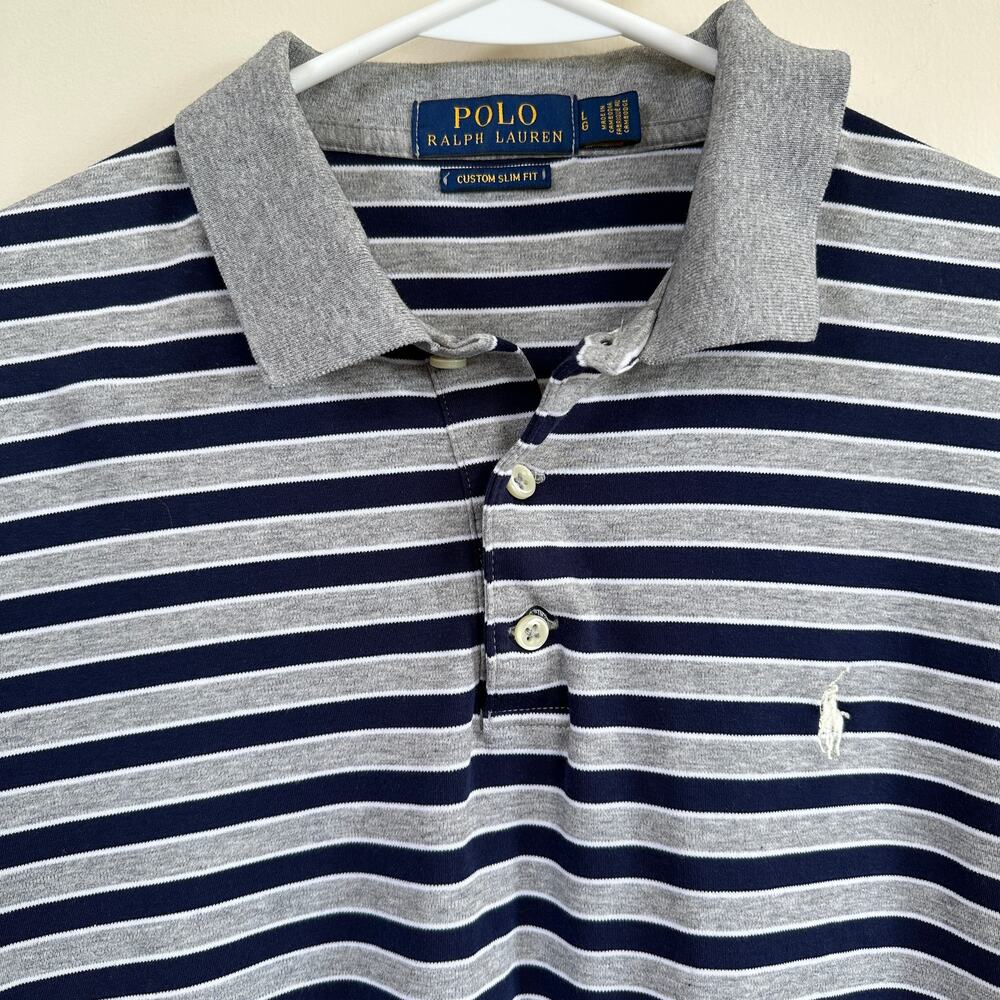 POLO Ralph Lauren Custom Slim Fit Stripe Short Sleeve Shirt Men's LARGE Grey - Picture 2 of 10